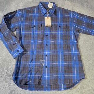 True‎ Grit Mens Large Flannel Shirt Blue Plaid Long Sleeve Button Down Cotton